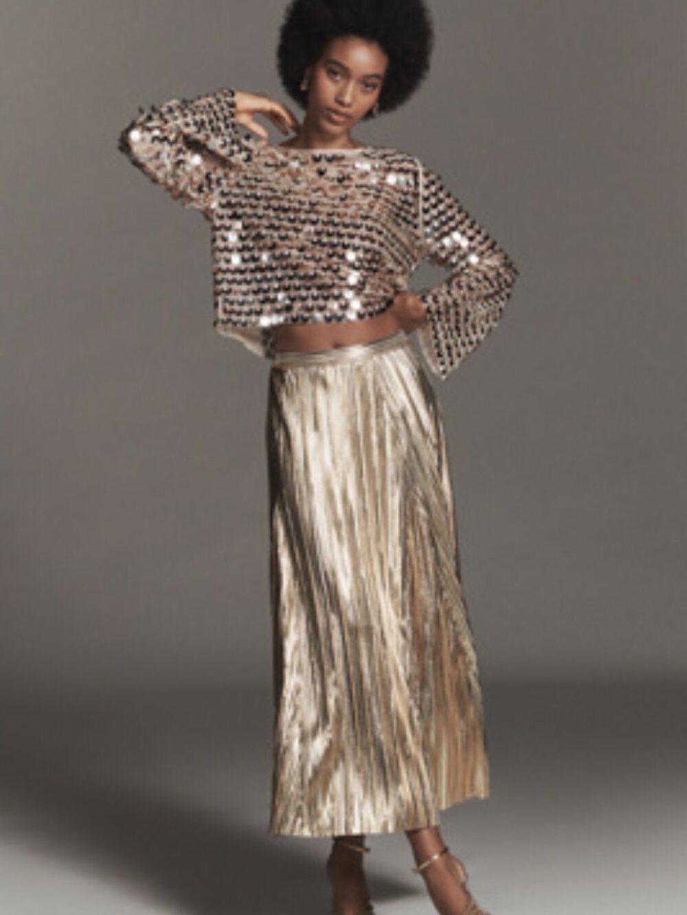 By Anthropologie Metallic Midi Skirt - Gold (Size M) NWT